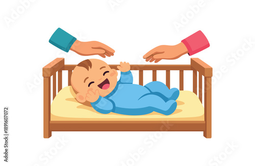 colored flat icon vector illustration isolated on white background parent arms reaching into crib baby ready to be lifted