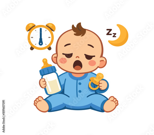 colored flat icon vector illustration isolated on white background baby holding bottle or pacifier waiting for morning feed
