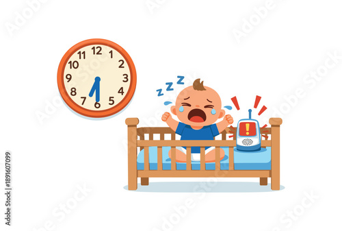 colored flat icon vector illustration isolated on white background nursery clock and baby alert crib early routine rhythm