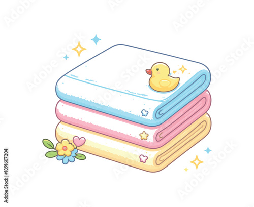 colored flat icon vector illustration isolated on white background stack of clean folded baby towels soft fabric hygiene essentials