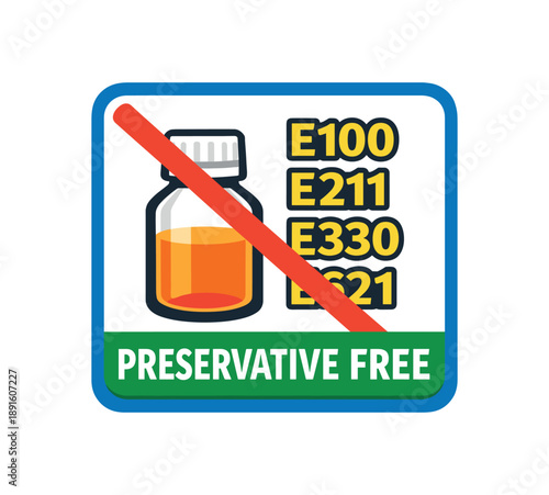 colored flat icon vector illustration isolated on white background label with small bottle and number row crossed preservative free pictogram