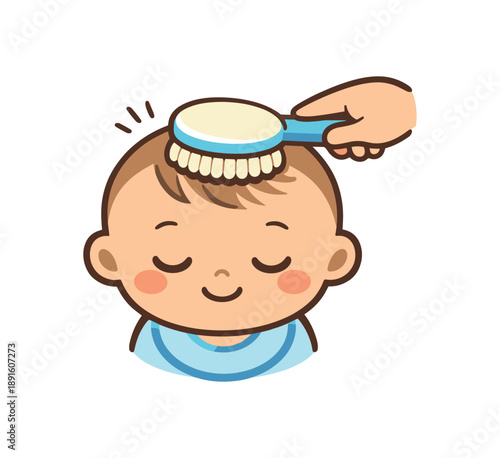 colored flat icon vector illustration isolated on white background baby hair being softly brushed with round baby brush