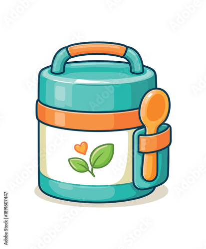 colored flat icon vector illustration isolated on white background insulated baby food container for meals on the go
