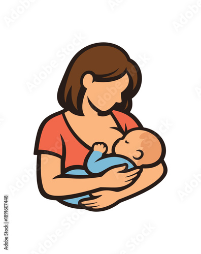colored flat icon vector illustration isolated on white background breastfeeding icon mother holding baby close natural feeding moment