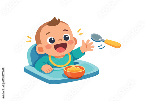 colored flat icon vector illustration isolated on white background baby reaching for spoon eager to eat hunger cue