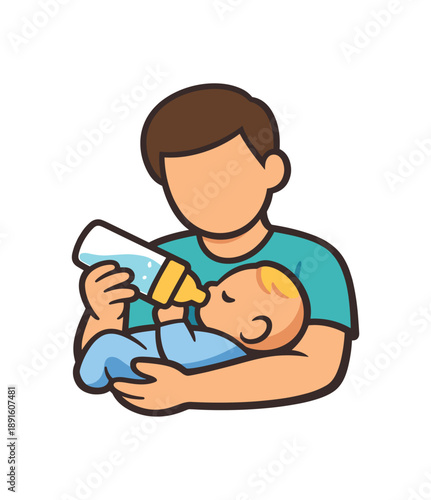 colored flat icon vector illustration isolated on white background parent holding baby bottle angled gently milk feeding routine
