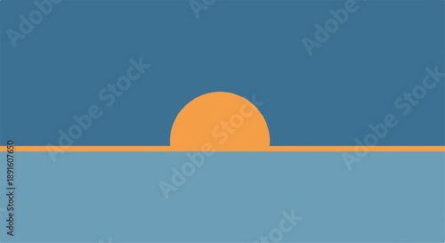 Minimalist Vector Sunset Over Blue Ocean Horizon