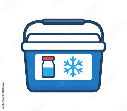 colored flat icon vector illustration isolated on white background isolated on white background small cooler box with vial and snowflake icon vaccine transport container flat on white