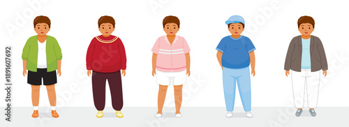 Set Of Black Fat Man Wearing Variety Of Clothes