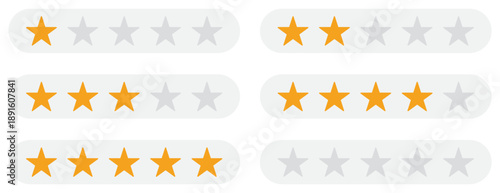 Star rating user interface elements showing different rating levels from empty to full. Ideal for reviews feedback systems apps websites ecommerce products services and modern UI UX design.