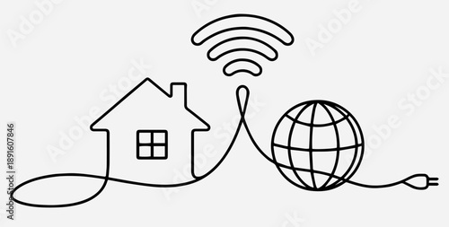 A diagram of Wi-Fi and Internet connections in a smart home, implemented as a single continuous line.