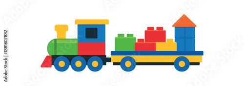colored flat icon vector illustration isolated on white background train with blocks wagon building set shelf pictogram flat on white background clean shapes