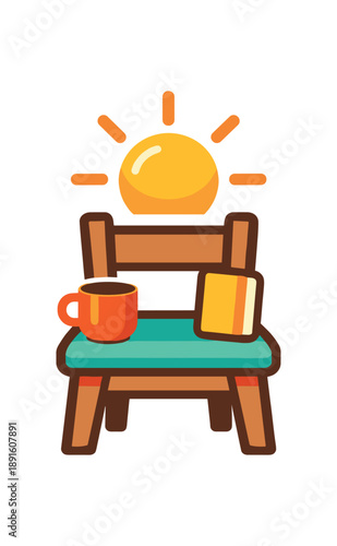 colored flat icon vector illustration isolated on white background sun icon above small chair morning routine spot pictogram flat on white background clean shapes