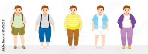 Set Of Fat Man Wearing Variety Of Clothes