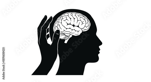 Illustration of Human Head Silhouette with Visible Brain for Brain Care Awareness