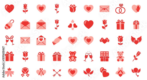 Valentines Day icons romantic symbols for love and relationships vector collection for greeting car
