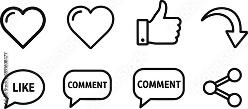 Social media icons and symbols for engagement and interaction