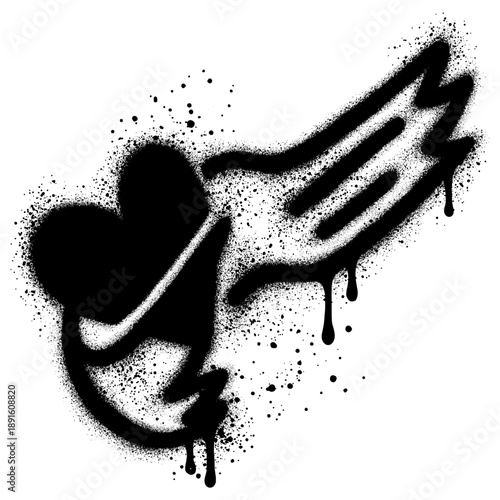 Spray painted graffiti heart wings icon. graffiti love wings symbol. Vector illustration.
