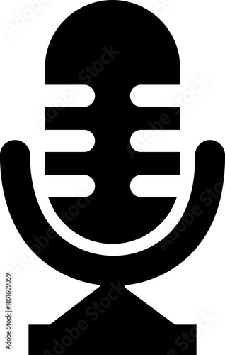 Microphone Audio Equipment Black Flat Style Vector Icon Sound Recording Symbol and Music Podcast Outline Graphic Group Featuring Mic, Headset and Earphone
