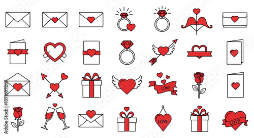 Valentines Day icons set romantic symbols for love and relationships flat vector design for web and