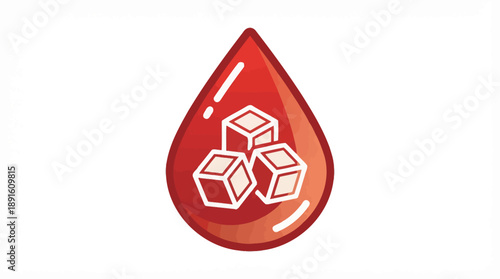 Blood Sugar Awareness Droplet Vector – Red Icon with White Sugar Cubes Representing Glucose Levels for Diabetes Education, Medical Alerts, and Health Campaigns