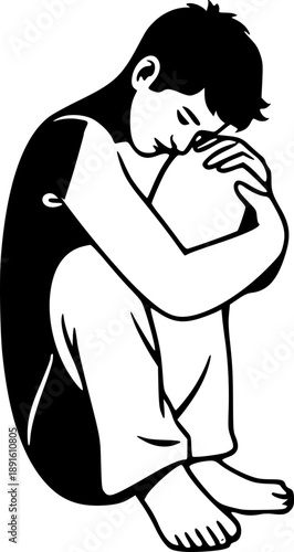 Lonely Person Sitting and Hugging Knees