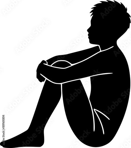Person Sitting Hugging Knees Illustration