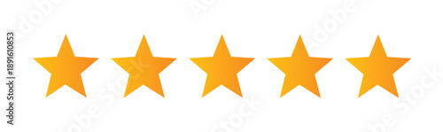 Set of five golden star rating icons for customer feedback and review
