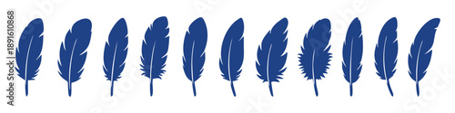 Stylish feather icon set in bold silhouette style. Perfect for design, branding, tattoos, logos, boho themes, and creative projects. Includes black, blue, and light blue color versions
