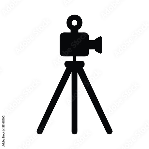 Professional camera setup for filming and media creation concept On white Background Line Art Vector illustration