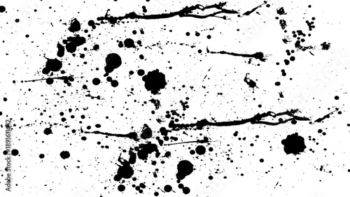 Hand drawn black ink splatter and paint drips grunge texture isolated
