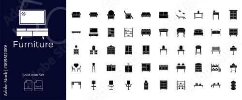 Furniture Solid Editable Icons set