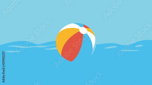 Beach ball floating in blue water, sunny summer recreation, fun water activity