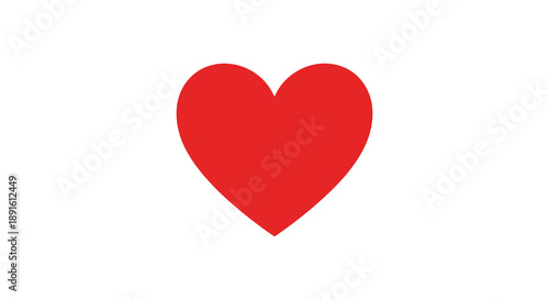 A vibrant solid red heart shape dominates a stark white background representing love and affection as a striking silhouette