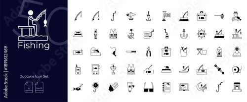 Fishing Duotone Editable Icons set