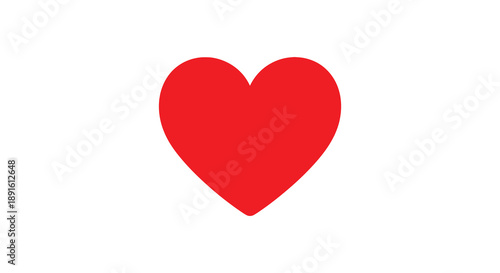 A vibrant solid red heart shape is prominently displayed against a stark white background creating a striking visual contrast a silhouette