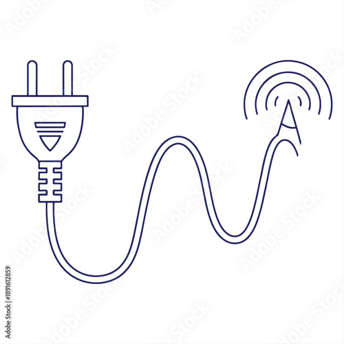 Canvas Print A simple line drawing of an electrical plug connected to a wireless signal emitt