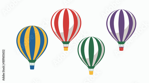Colorful striped hot air balloons, travel adventure, festival event, sky journey graphic illustration