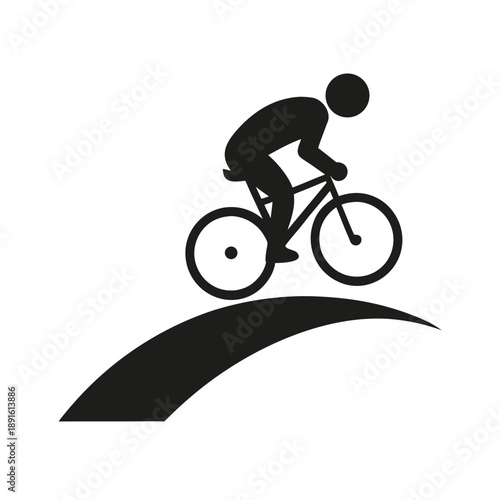 Mountain cyclist climbing uphill endurance concept On white Background Line Art Vector illustration