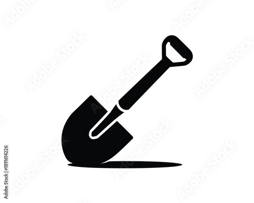 A black shovel icon on a white background, symbolizing digging and construction work.