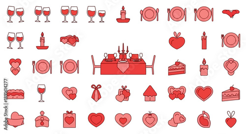 Valentines Day icons set romantic celebration elements for design isolated on white background