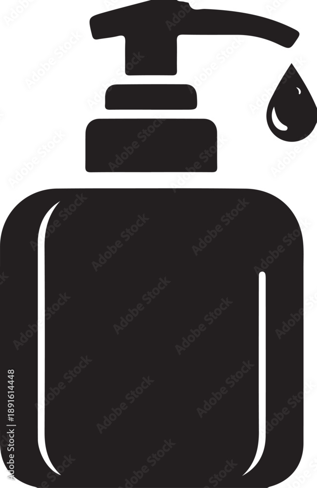 Obraz premium Soap Dispenser Silhouette Icon, Lotion Bottle with Pump and Drop Symbol