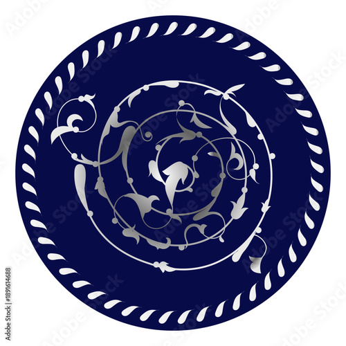 Decorative Blue Plate with Ornamental Floral Pattern in Ottoman Iznik Style, Top View