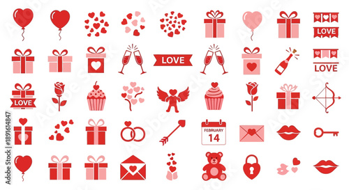 Valentines Day icons set romantic symbols for love and relationships flat design for web and print