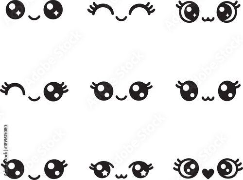 Cute collection of expressive kawaii faces and emoticons with various eye and mouth designs