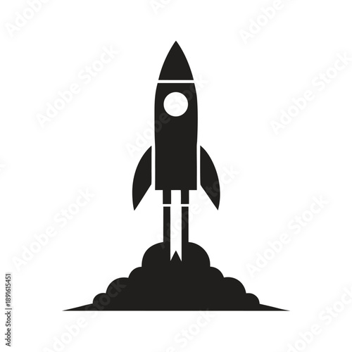 Space rocket liftoff for startup growth and technology theme On white Background Line Art Vector illustration