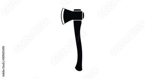 A stark black silhouette of a single axe is prominently displayed against a plain white background a simple silhouette