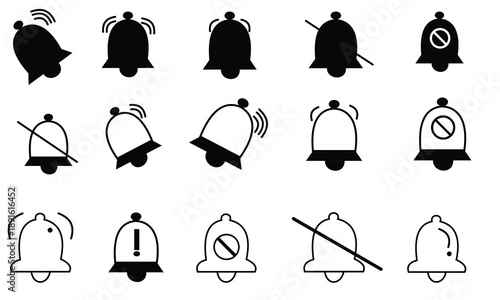 Notification bell flat and line icon set. Mobile, user interface, alarm, ringing bells, reminders, various types of shapes. Set of line bell message, Set of line bell message.
