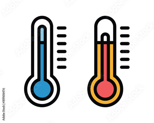 Two thermometers showing different temperatures on a white background
