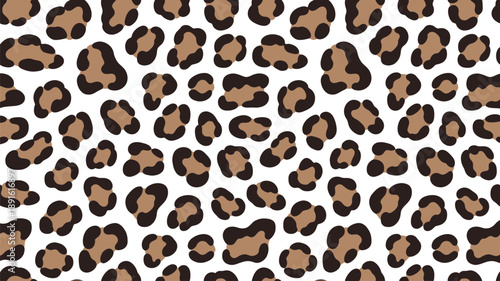 Detailed repeating background illustration showcasing classic leopard animal print with black irregular rosettes against a clean white backdrop for maximal visual impact.